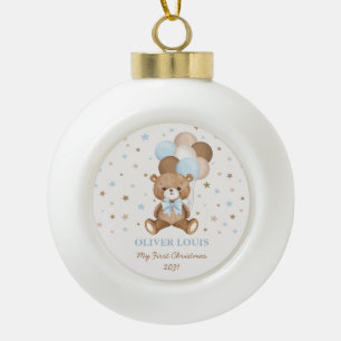 Vintage-Teddybär-Balloons Baby 1. Weihnachten Keramik Kugel-Ornament