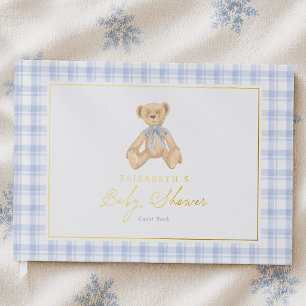 Vintage-Teddybär-Blaue-Gingham-Baby-Party Gästebuch