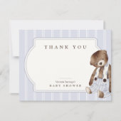 Vintage-Teddybär- Blaue Pinstripe-Dankeskarten (Vorderseite)