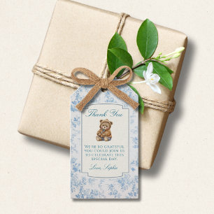 Vintage Teddybär Blaue Streifen Toile Floral Geschenkanhänger