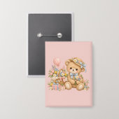 Vintage-Teddybär-Feier mit Wildblumen Button (Vorderseite/Rückseite)