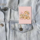 Vintage-Teddybär-Feier mit Wildblumen Button (Insitu)