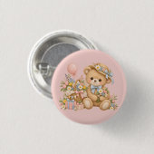Vintage-Teddybär-Feier mit Wildblumen Button (Vorne & Hinten)