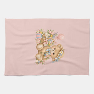 Vintage-Teddybär-Feier mit Wildblumen Geschirrtuch