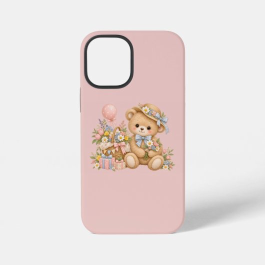 Vintage-Teddybär-Feier mit Wildblumen iPhone Hülle (Rückseite)