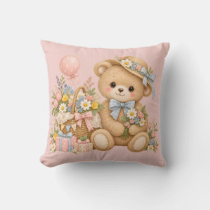 Vintage-Teddybär-Feier mit Wildblumen Kissen