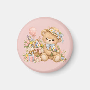 Vintage-Teddybär-Feier mit Wildblumen Magnet