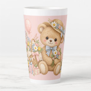 Vintage-Teddybär-Feier mit Wildblumen Milchtasse
