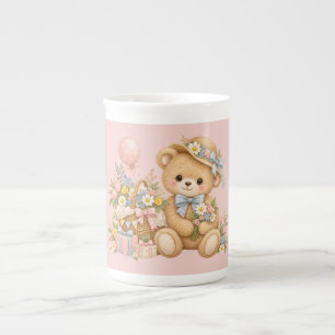 Vintage-Teddybär-Feier mit Wildblumen Porzellantasse