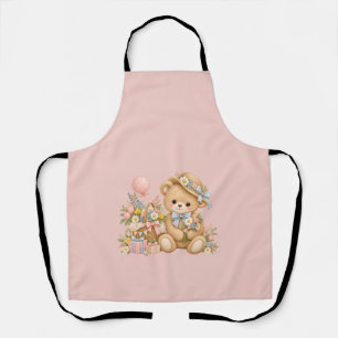 Vintage-Teddybär-Feier mit Wildblumen Schürze