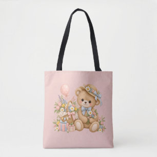 Vintage-Teddybär-Feier mit Wildblumen Tasche