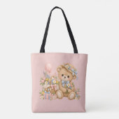 Vintage-Teddybär-Feier mit Wildblumen Tasche (Rückseite)