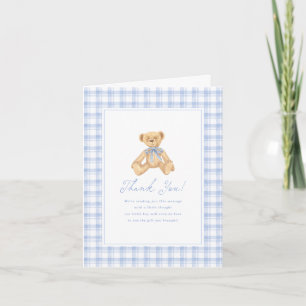 Vintage-Teddybär-Gingham-Baby-Shower-Einladung Dankeskarte