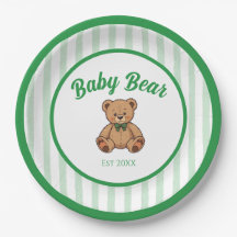 Vintage-Teddybär-Grün-Baby-Shower-Teller