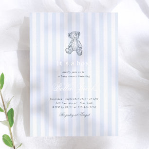 Vintage-Teddybär-Jungen-Baby-Party im Preppy-Stil Folieneinladung