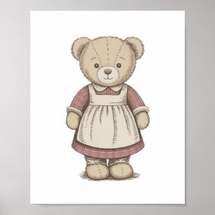 Vintage Teddybär Poster, Süße Kinderzimmer Wandkun Poster