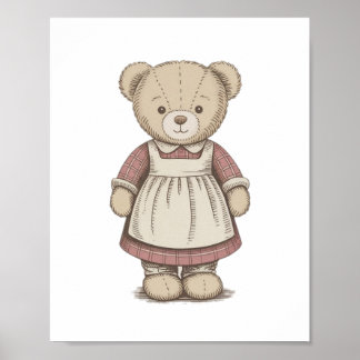 Vintage Teddybär Poster, Süße Kinderzimmer Wandkun Poster