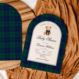 Vintage-Teddybär, preppy-navy-kariert Baby Shower Einladung