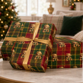 Vintage-Teddybär-Tartan-Weihnachten Geschenkpapier