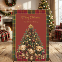 Vintage-Teddybären-Weihnachtsbaum-Tartan-Karo