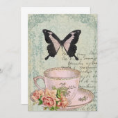 Vintage Tee-Zeit-Hochzeits-Einladung Einladung (Vorne/Hinten)