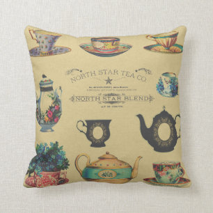 Vintage Teebecher und Pitcher Kissen