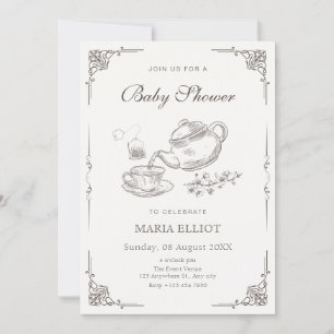 Vintage-Teekanne-Baby-Party Einladung