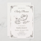 Vintage Teekanne Babydusche Einladung (Vorne/Hinten)