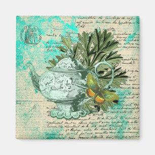 Vintage Teekanne & Ephemera Collage Magnet