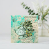 Vintage Teekasse & Ephemera Collage Grußkarte (Stehend Vorderseite)