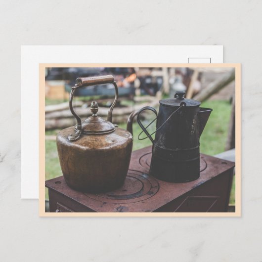 Vintage Teekessel auf alten Ofen Postkarte (Vorne/Hinten)
