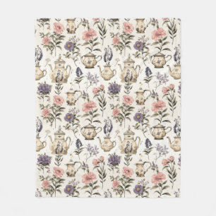 Vintage Teeköpfe und Blume Fleecedecke