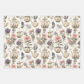 Vintage Teeköpfe und Blume Geschenkpapier Set (Vorderseite 3)
