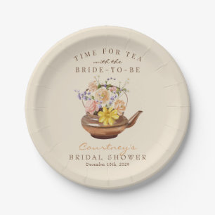 Vintage-Teeparty Aquarell-Blumen-Brautparty Pappteller