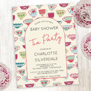 Vintage-Teeparty-Baby-Shower-Einladung Postkarte