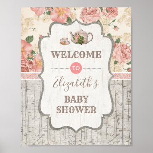 Vintage-Teeparty-Blumen-Babyparty-Willkommensschil Poster