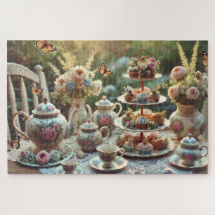 Vintage-Teeparty-Blumentasservice & Gebäck Puzzle