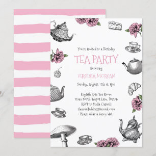 Vintage-Teeparty-Geburtstag Rosa Einladung