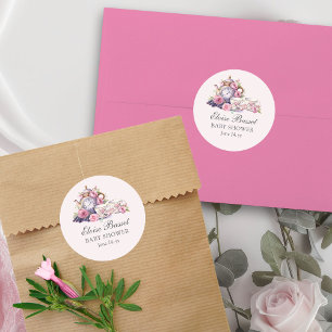 Vintage-Teeparty rosa Rosen Babyparty Runder Aufkleber
