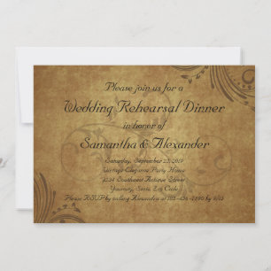Vintage-Teestain-Swirbel-Hochzeitsprobe-Dinner Einladung