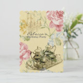 Vintage Teetasse Blumengebäck Einladung (Stehend Vorderseite)