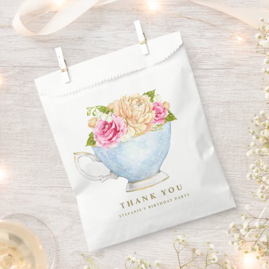 Vintage-Teetasse Blumenstrauß Geburtstags-Teeparty Geschenktütchen (Ausgeschnitten)