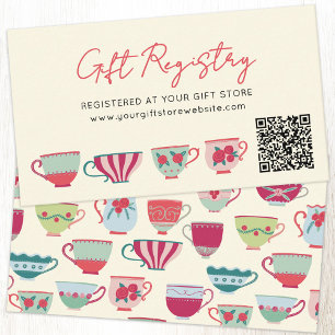 Vintage-Teetassen-Baby-Shower-Geschenkregistry-QR- Begleitkarte