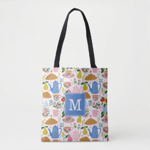 Vintage-Teetassen und Croissants-Tragetasche Tasche