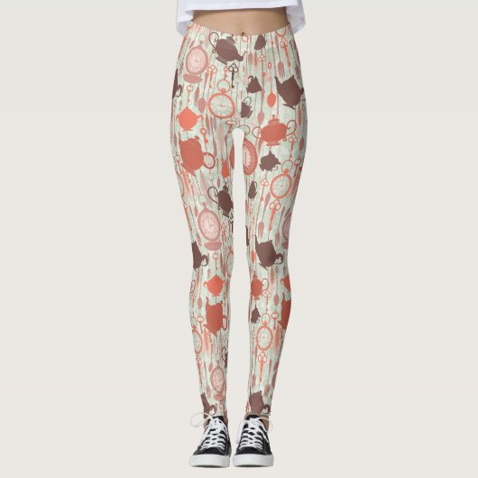 Vintage-Teetime-Muster Leggings (Vorderseite)