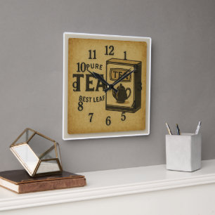 Vintage Teewerbung Square Wall Clock Quadratische Wanduhr