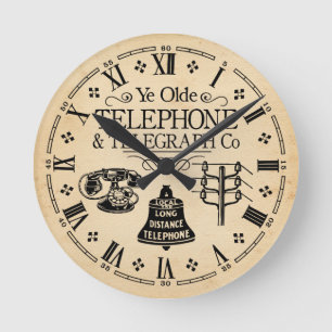 Vintage Telefon und Telegraf, Telefon Runde Wanduhr