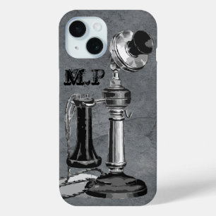 Vintage Telefonanzeige auf grauer Monogramm Case-Mate iPhone Hülle