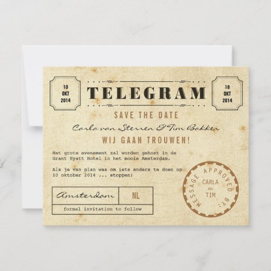 Vintage Telegram Save the Date (Vorderseite)