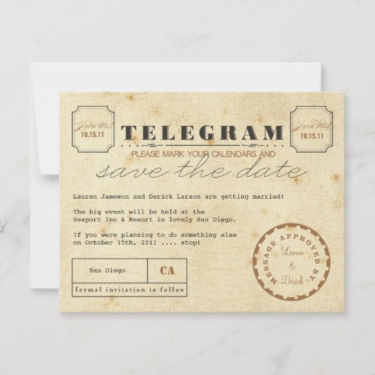 Vintage Telegram Save the Date (Vorderseite)
